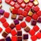 Czech Glass Tile Beads, 50 pc, 6mm Two-tone Red & Metallic, Adorabilities